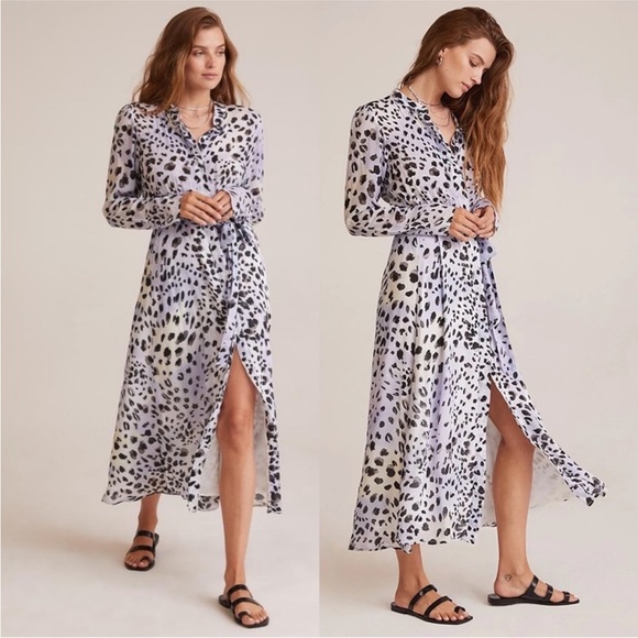 cloth & stone Dresses & Skirts - Cloth & Stone leopard print button down long sleeve maxi dress sz S